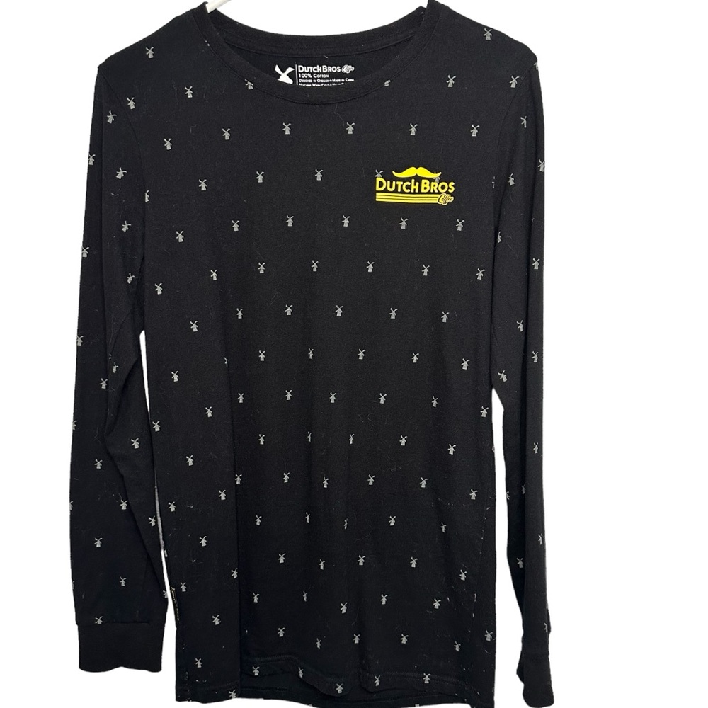 Dutch Bros Coffee Black Long Sleeve Windmill Yellow Mustache CUTE THICK+SOFT